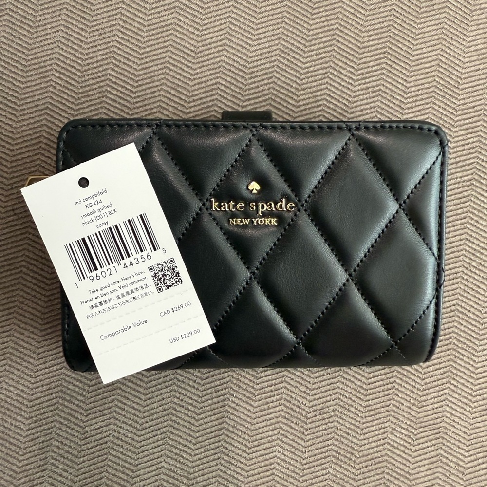 Kate Spade Black Quilted Leather Wallet Brand New with Tags